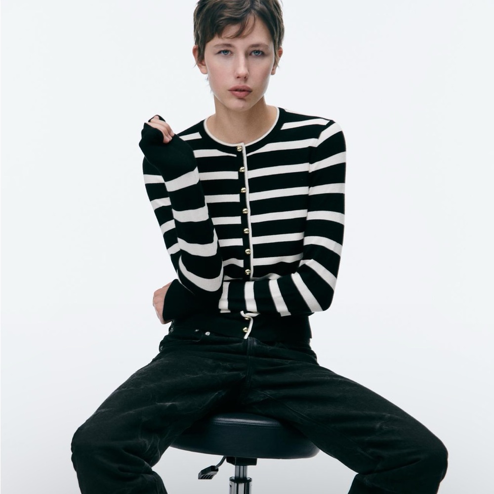 Zara Buttoned Knit Cardigan in Black and White